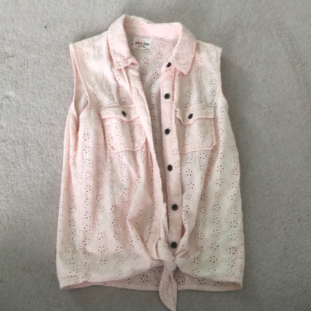 Light pink lace tie up shirt